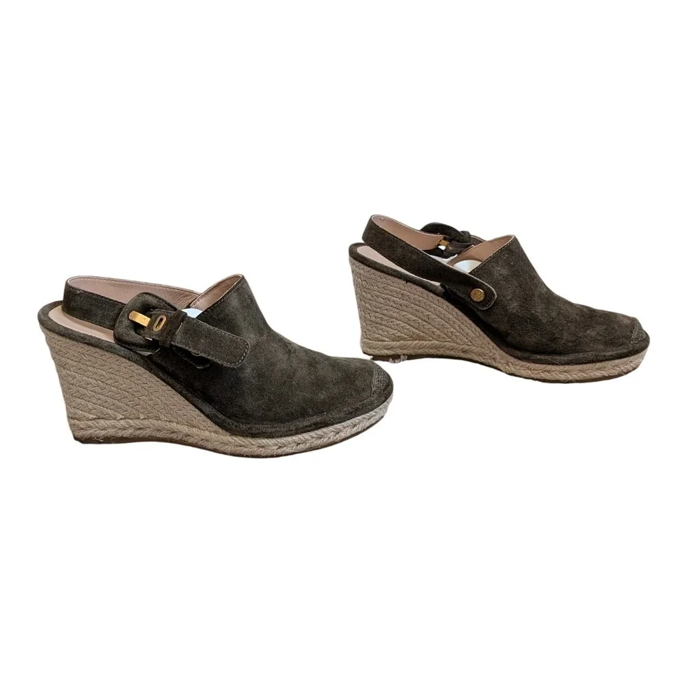 Veronica Beard Olive Green Suede‎ Espadrille Wedge Sandals Slingback 7M